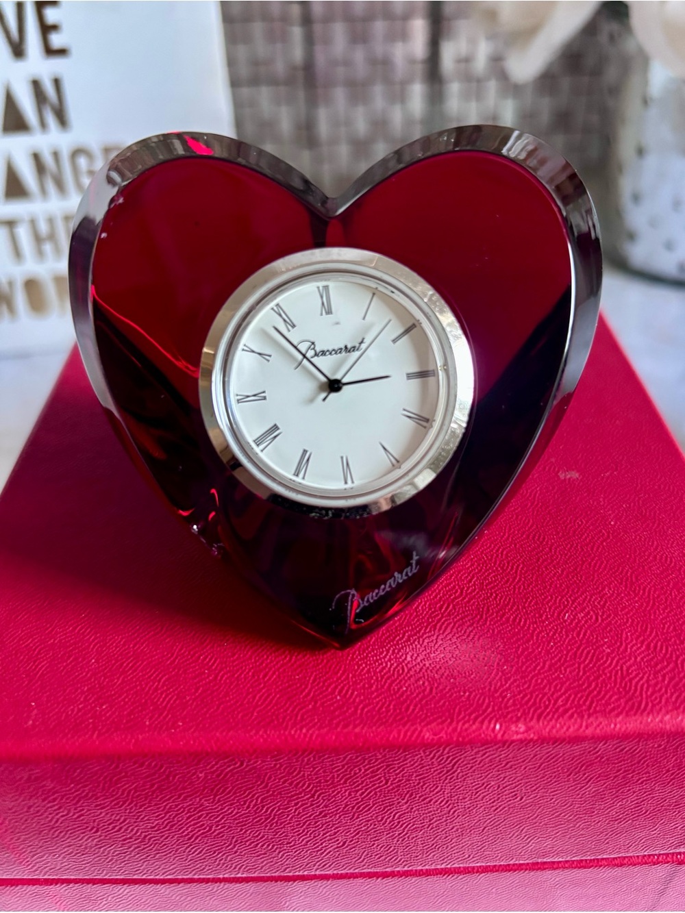 Baccarat Red Crystal Heart Clock - Baccarat